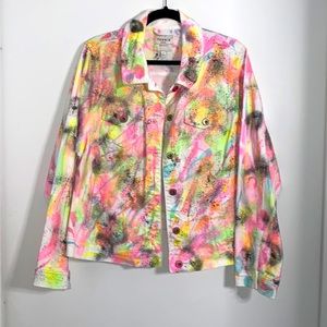Torrid White Denim Jacket Neon Tie Dyed